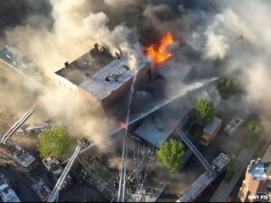 five-alarm FDNY suerpmarket fire 1385 Bushwick Avenue in Brooklyn