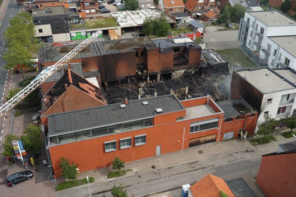 Aerial view of the burned-out supermarket