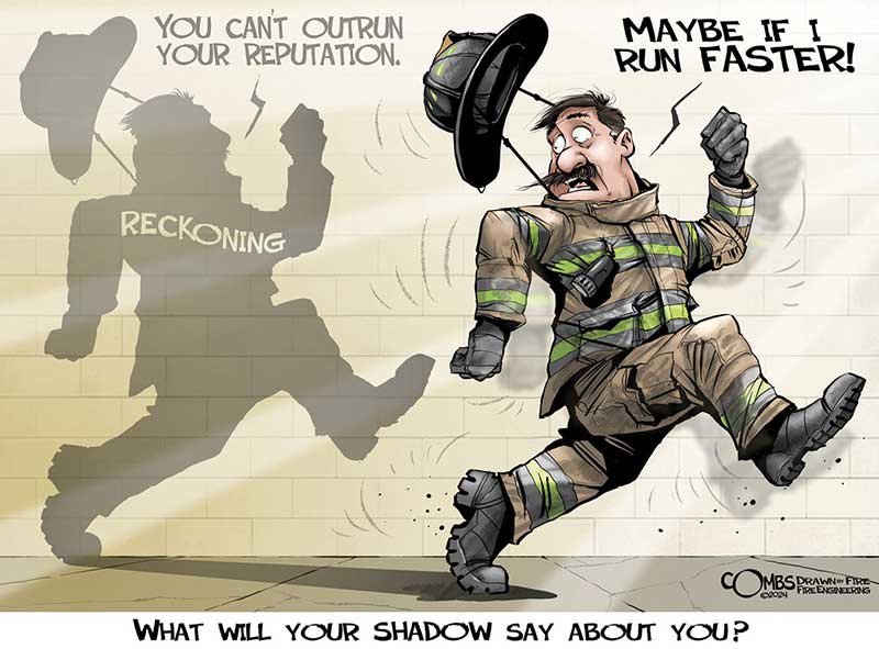 Firefighter runnings from his shadow