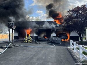 Franklin County Fire District 3 firefighters respond to a fire in a detached garage