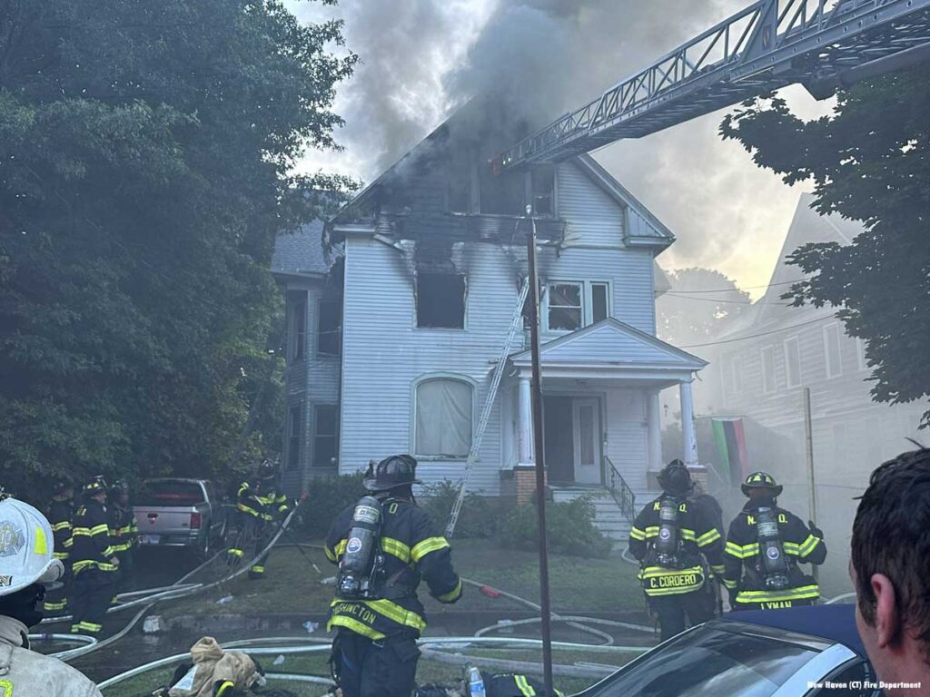 New Haven CT firefighters battle fire