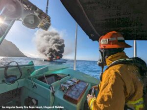 Los Angeles County firefighters battle boat fire