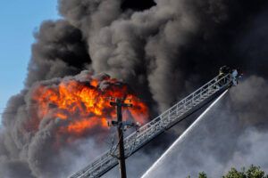 Black smoke from recycling center fire