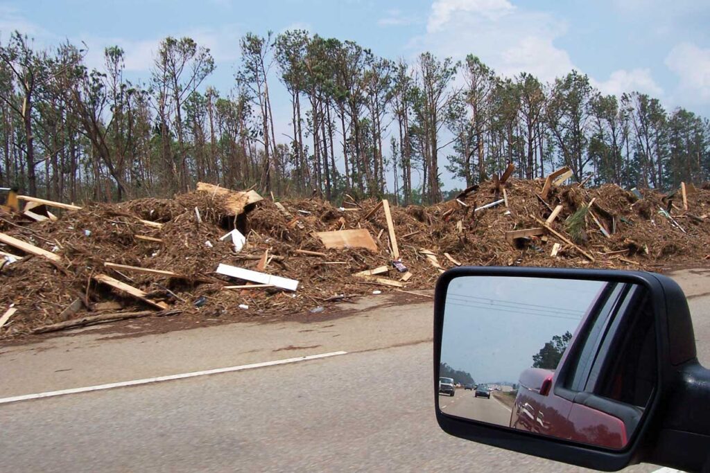 Debris pile on the median wall Biloxi