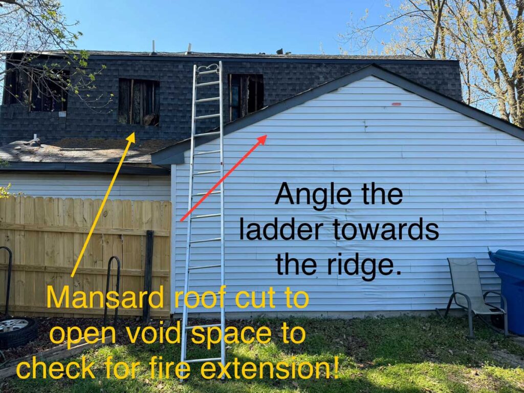 Mansard roof cut and angled ladder