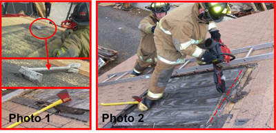 Images of firefighters performing a roof cut taken from this week's drill, provided by Traditions Training LLC.