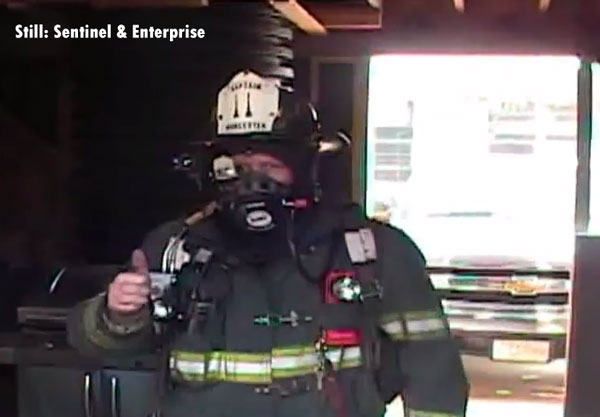 A firefighter wearing the Thermal on Demand face piece.