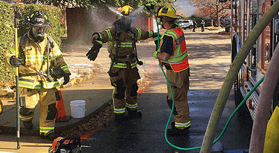 Firefighters getting decon