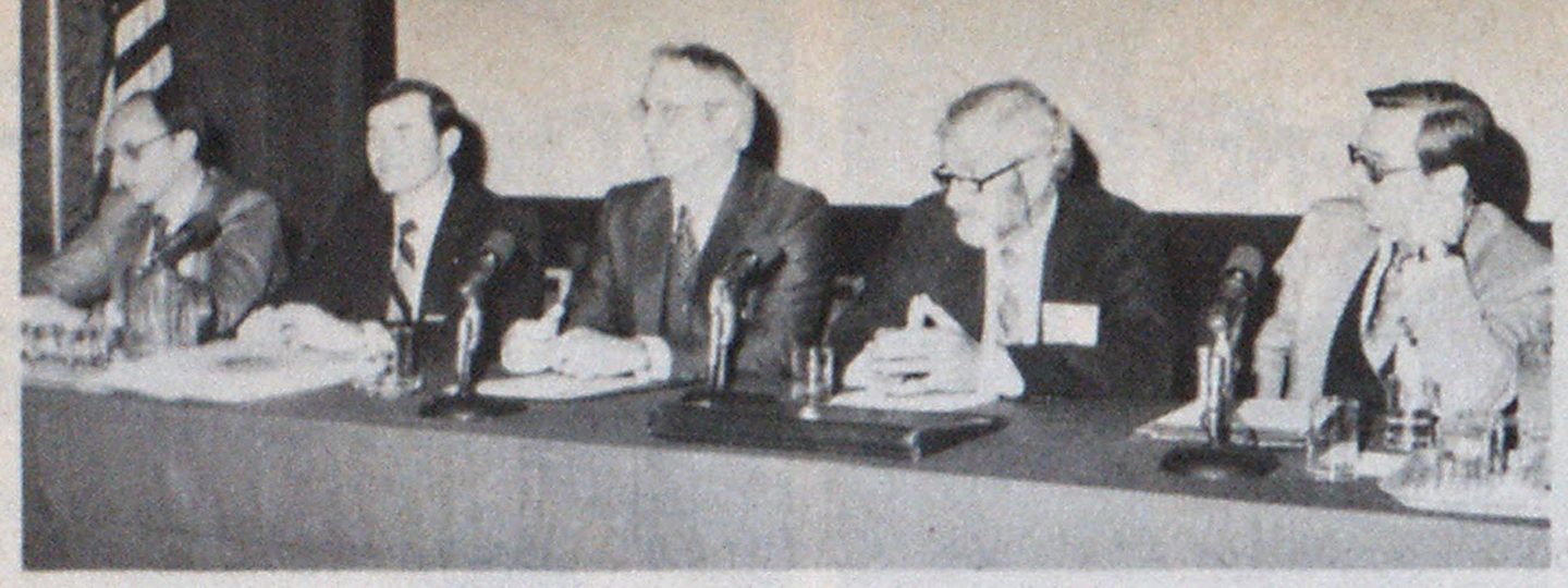 Ways of controlling residential fires were offered by a panel moderated by, from left, David Lucht, vice president of Firepro, Inc., and including John P. Drennan, Chief Jack Gerard, William Hanna and Ralph Jackson.